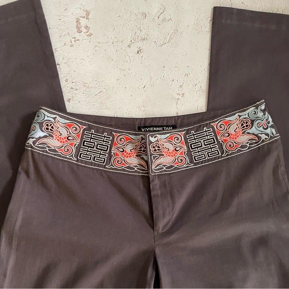 Vivienne Tam Vintage 90’s Embroidered Waist Gray Pants Size 6 - Picture 4 of 5